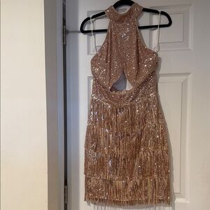 SHEIN Gold Sequin Fringe Dress